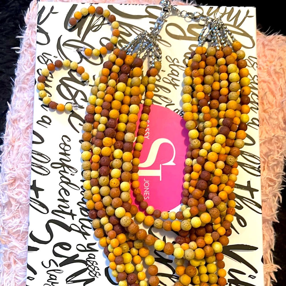 Sassy Jones lava bead necklace and earrings set
